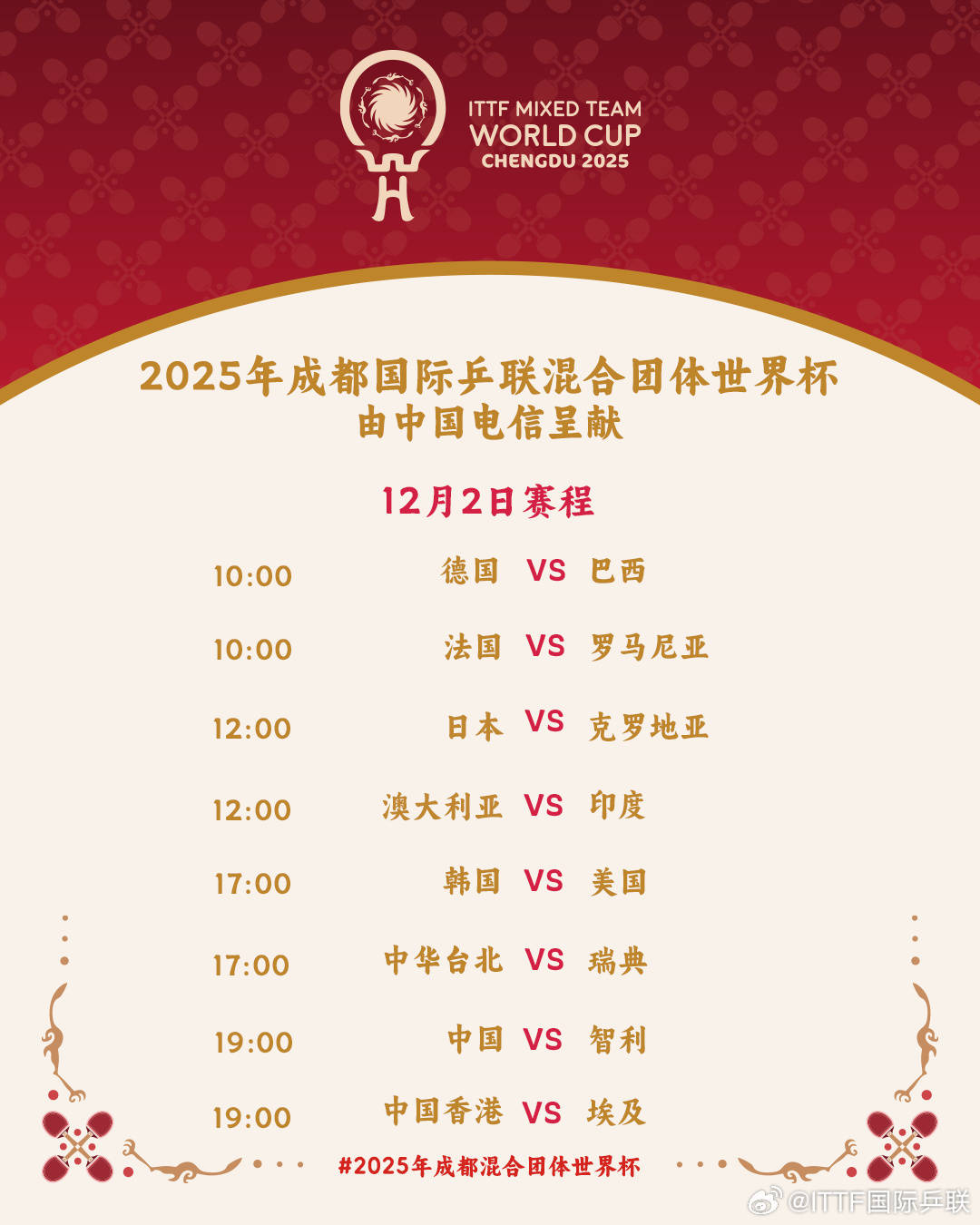 皇冠信用庄家
_国际乒联混团世界杯分组出炉：中国与中国香港同组